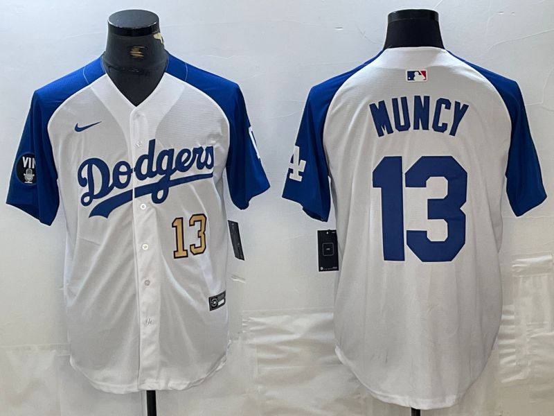 Men Los Angeles Dodgers 13 Muncy White blue Fashion Nike Game MLB Jersey style 3